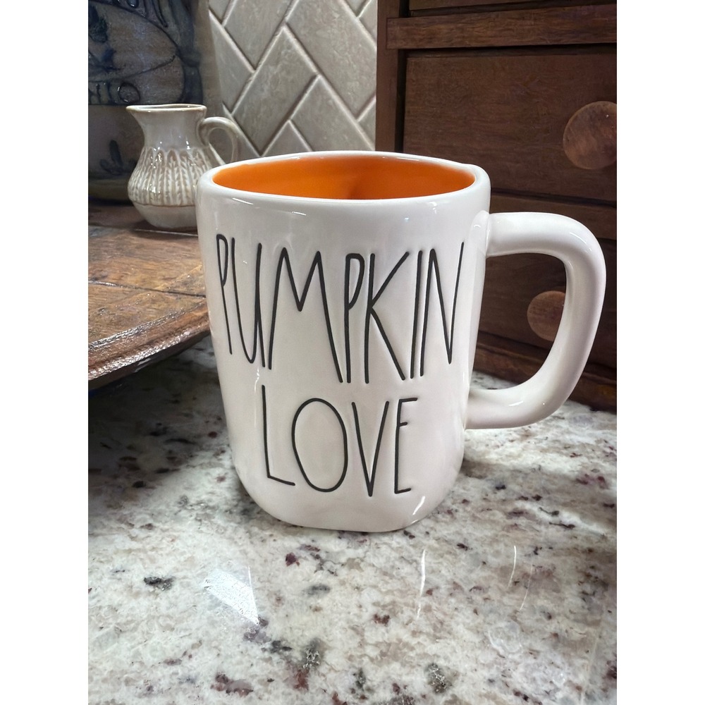 Rae Dunn PUMPKIN LOVE Mug Orange Interior Fall Thanksgiving